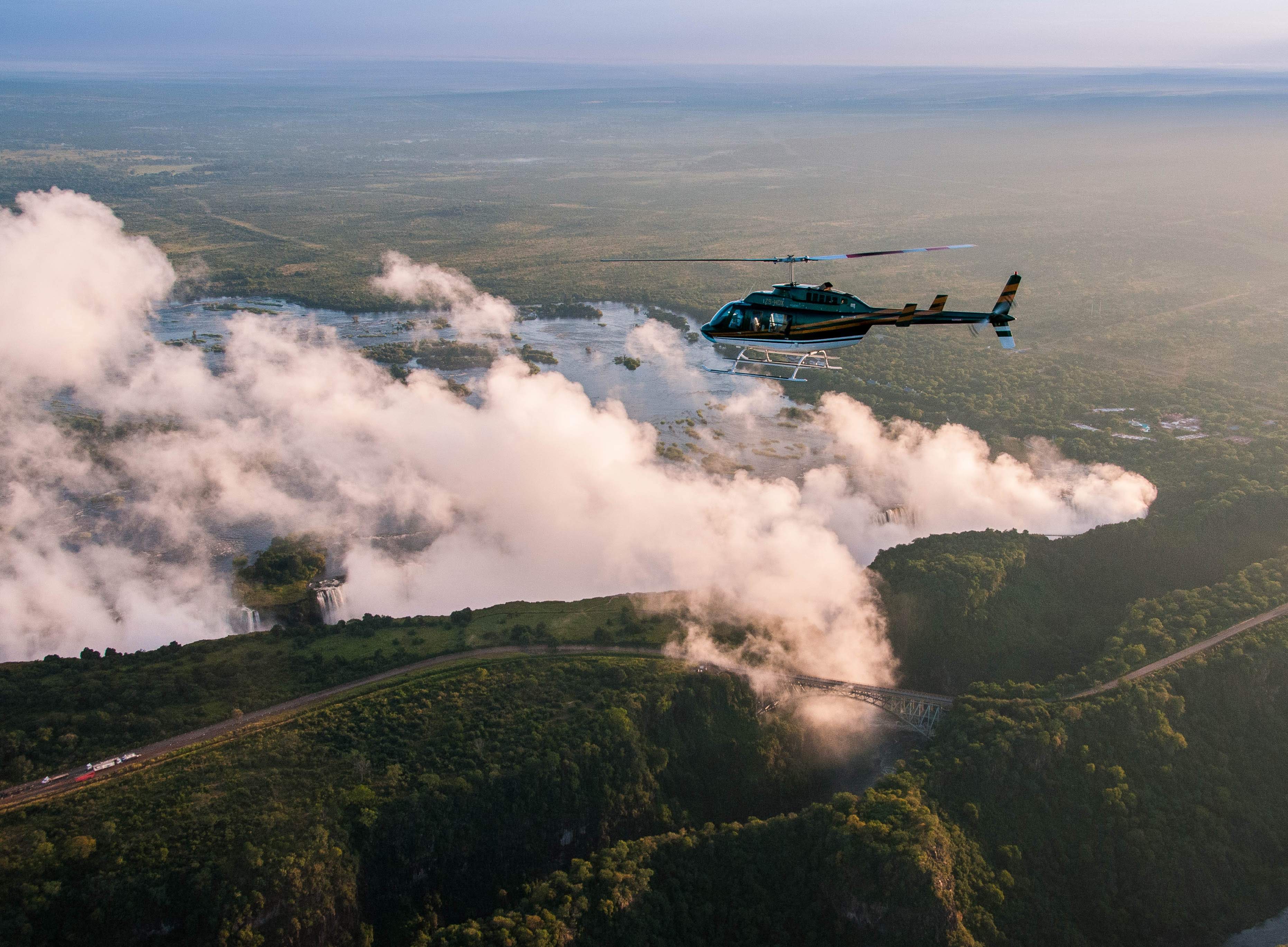 Helicopter flight over Victoria Falls